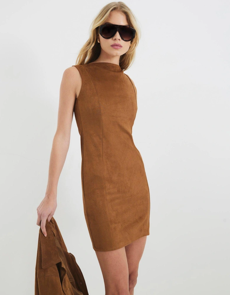 Suede Mini Dress - Brown