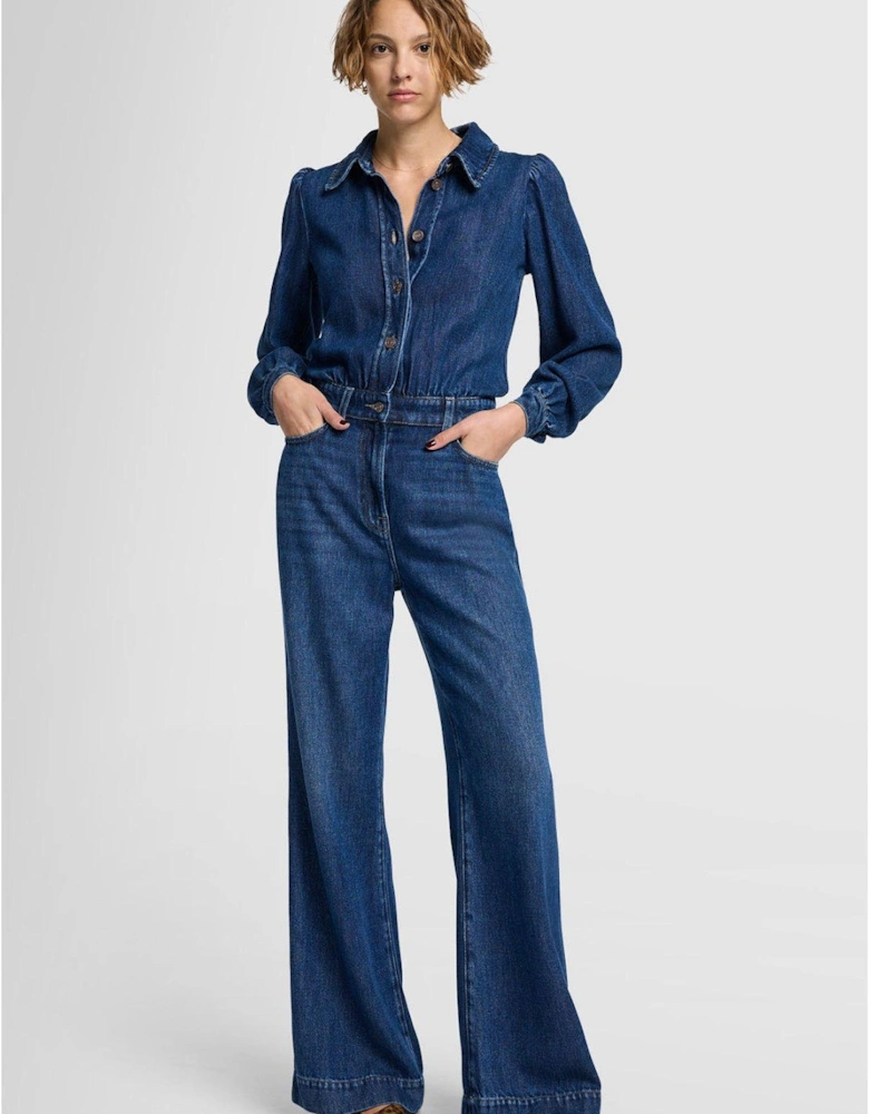 Tailored Denim Jumpsuit Go Better - Mid Wash