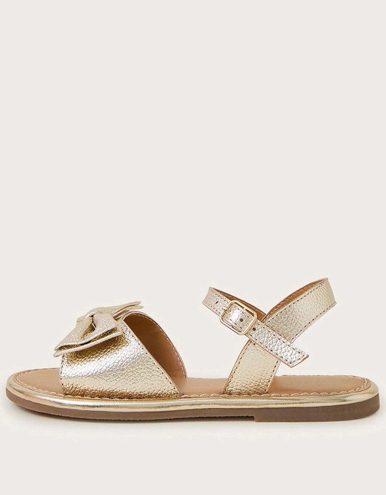 Girls Leather Bow Sandal - Gold