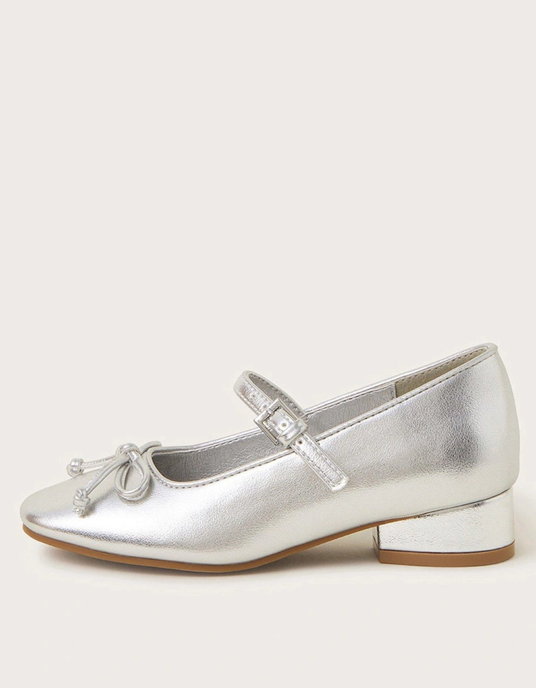 Girls Square Toe Midi Heel Shoes - Silver