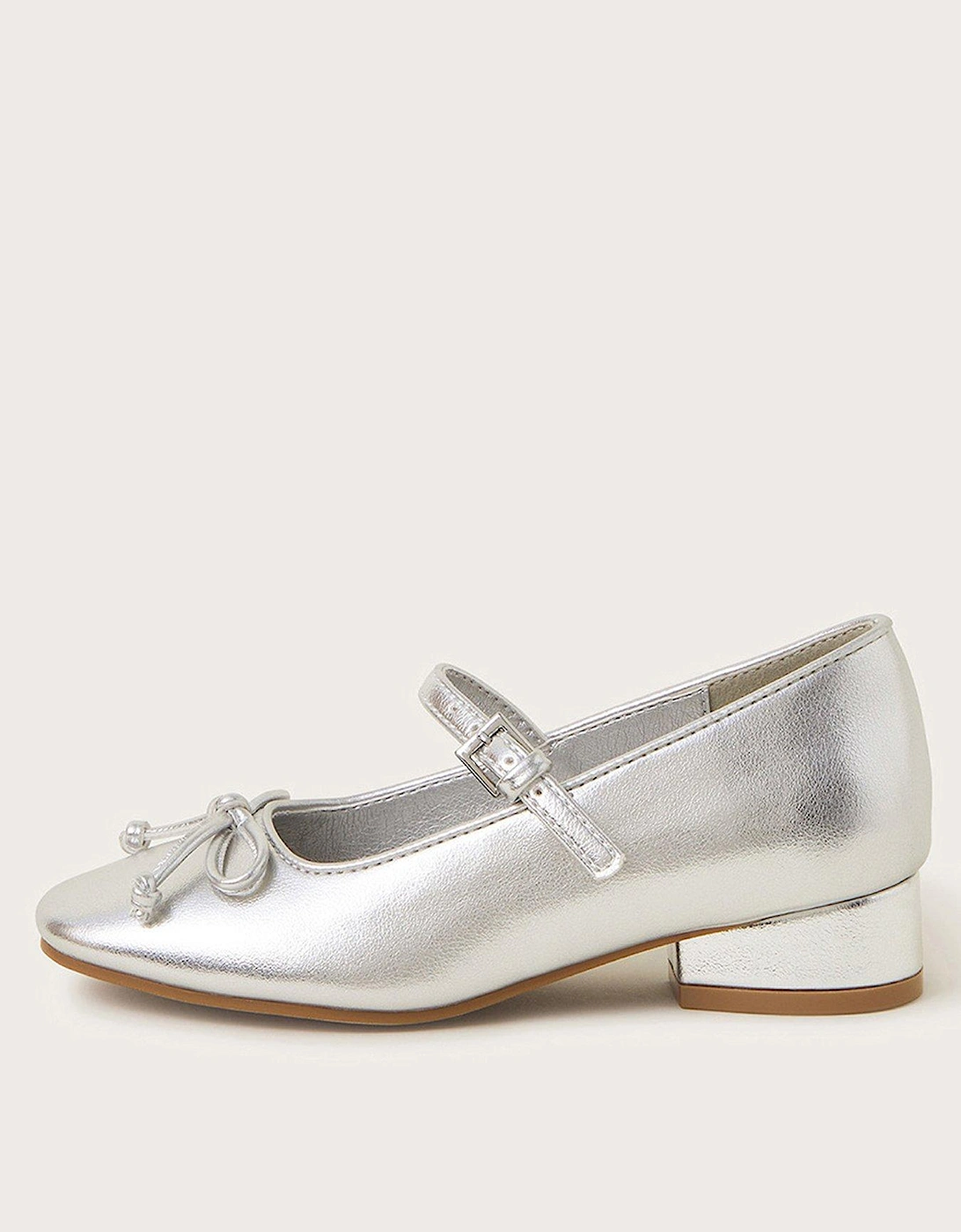 Girls Square Toe Midi Heel Shoes - Silver, 2 of 1