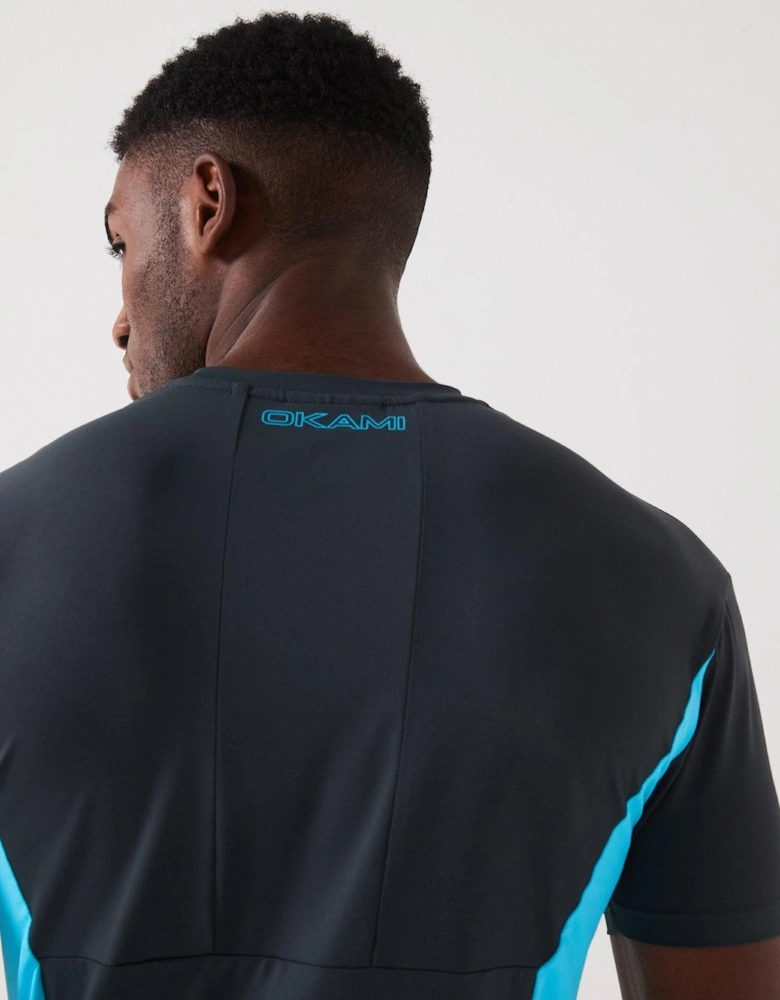Mens Relate Poly Contrast Logo T-Shirt - Black/Blue