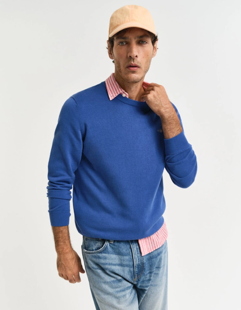 Classic Cotton Crew Neck Jumper, Rich Blue