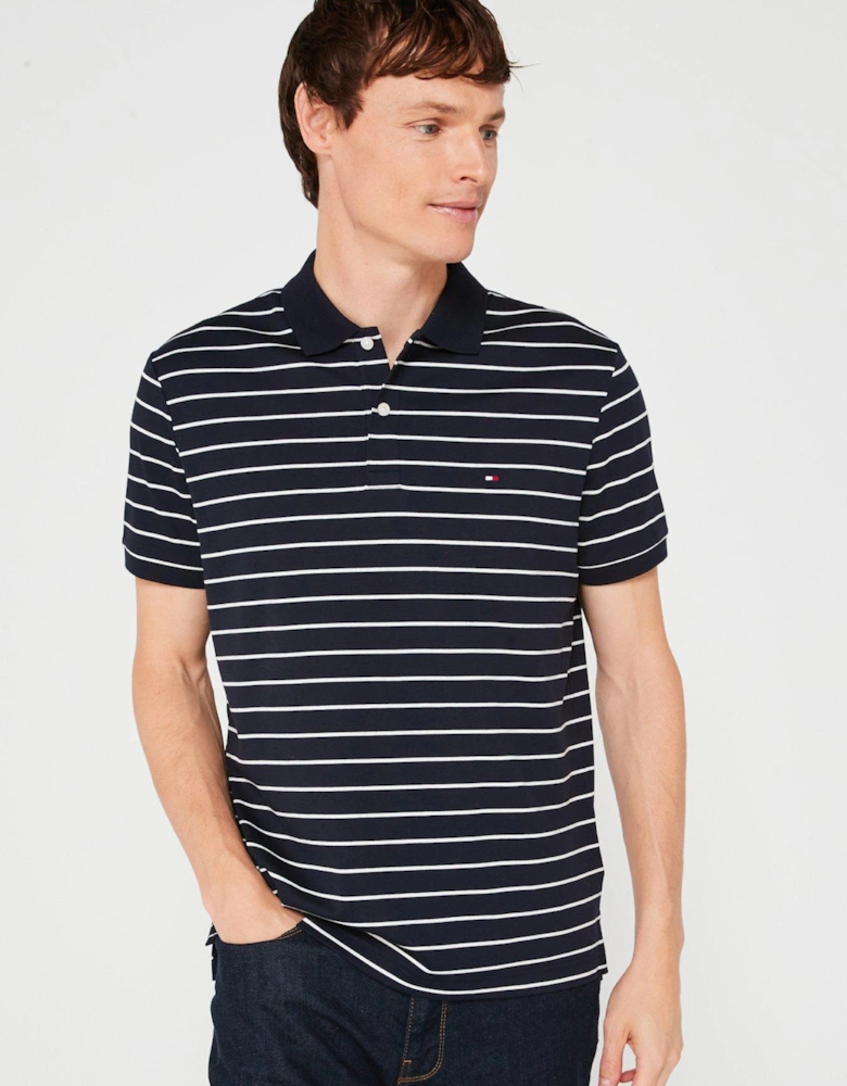 Regular Fit Liquid Cotton Stripe Polo Shirt - Blue