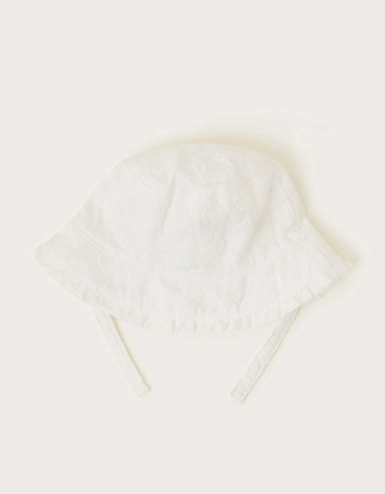 Baby Girls Heart Broderie Hat - Ivory