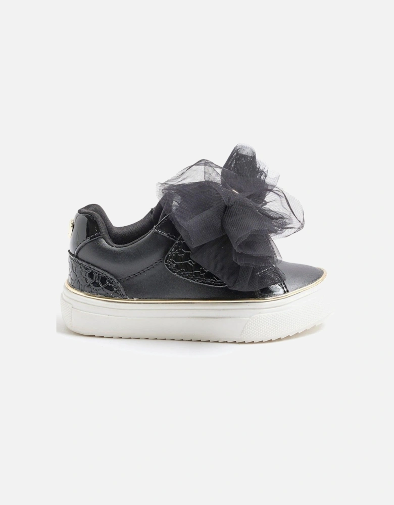 Girls Bow Velcro Trainers - Black