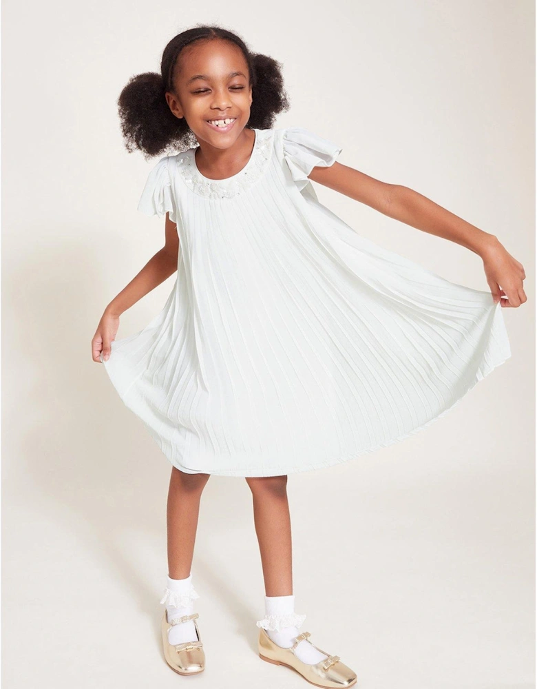 Girls Nellie Pleated Bridesmaid Dress - Ivory