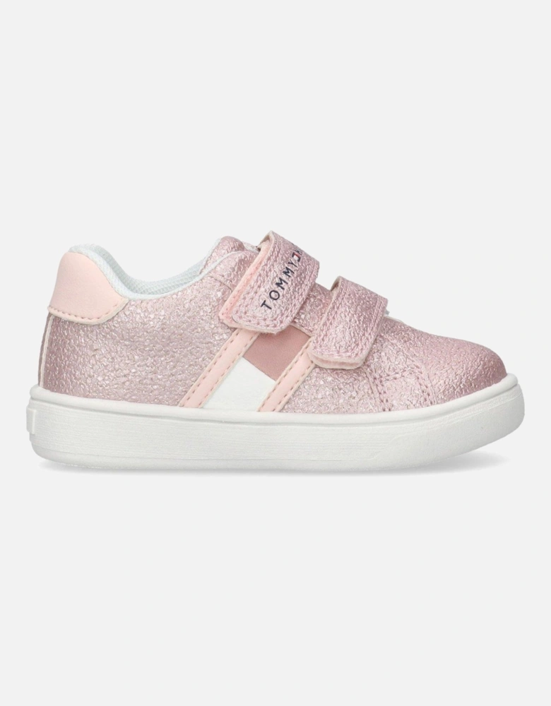 Girls Logan Flag Low Cut Velcro Trainers - Pink