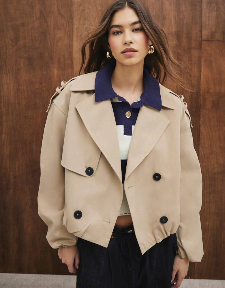 Short Bubble Hem Trench - Beige