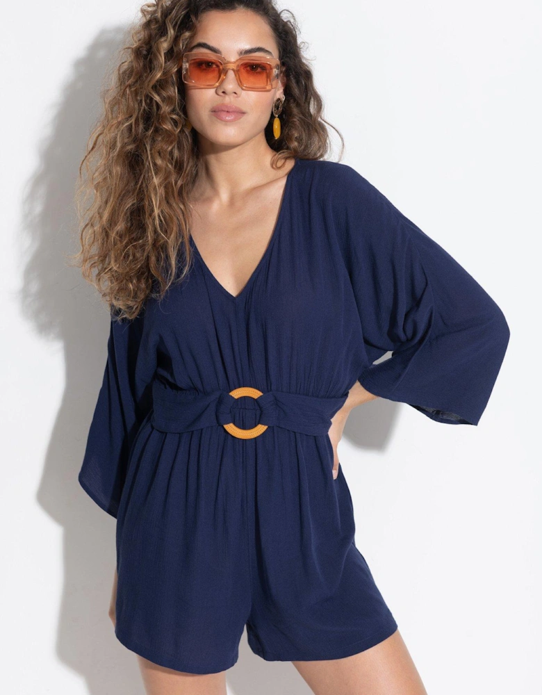 Crinkle O Ring Beach Playsuit with LENZING™ ECOVERO™ Viscose fibres - Dark Blue