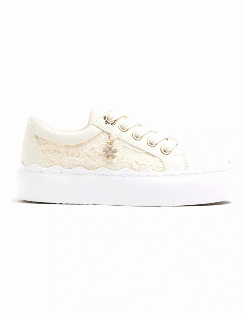 Girls Lace Trainers - Cream