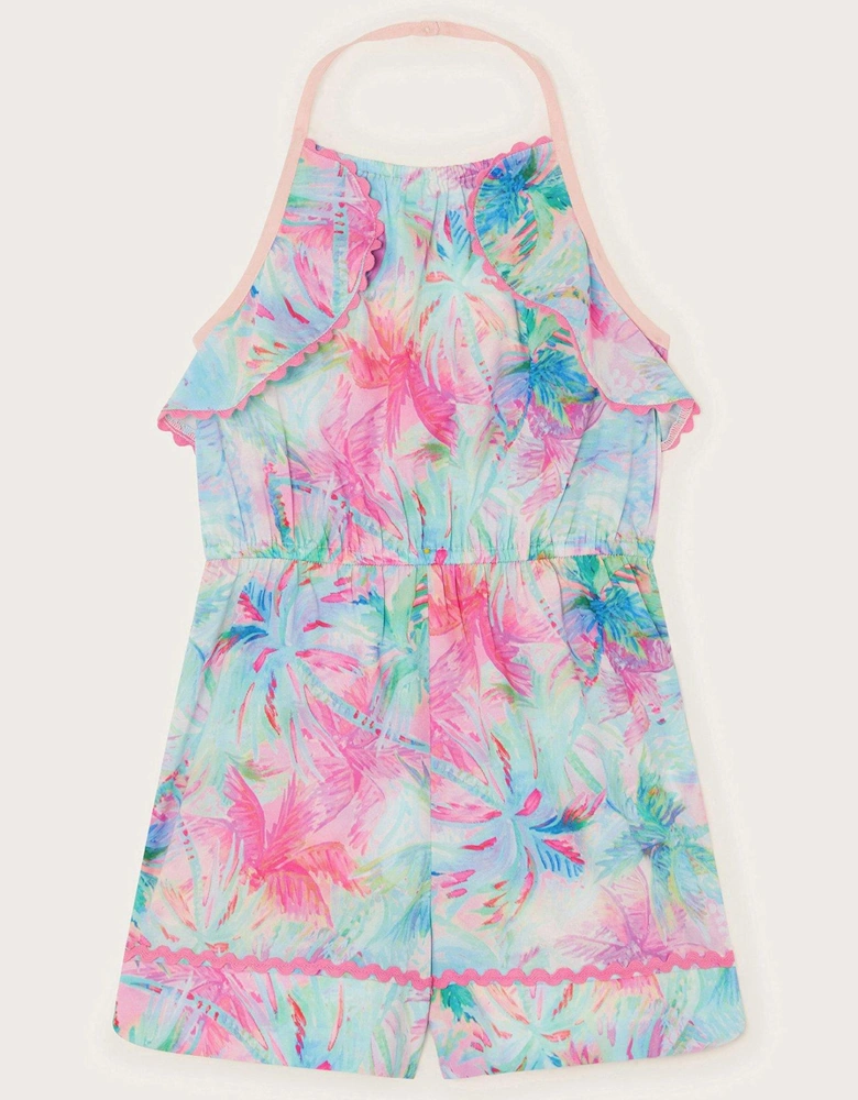 Girls Splash Print Frill Playsuit - Turquoise