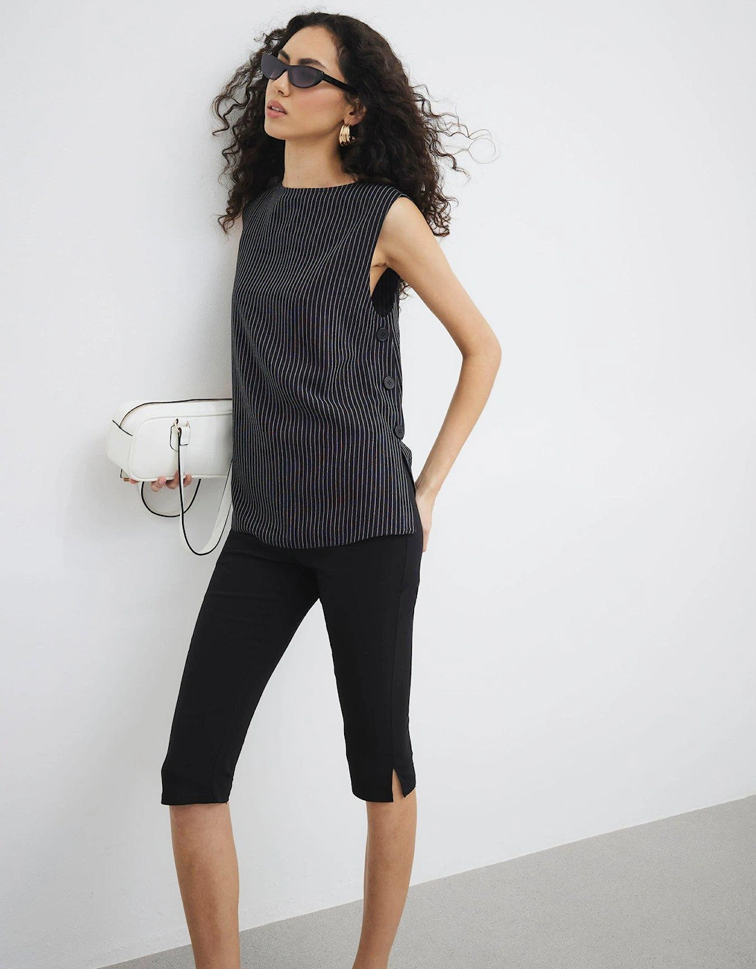 Button Side Topstitch Top - Black, 5 of 4