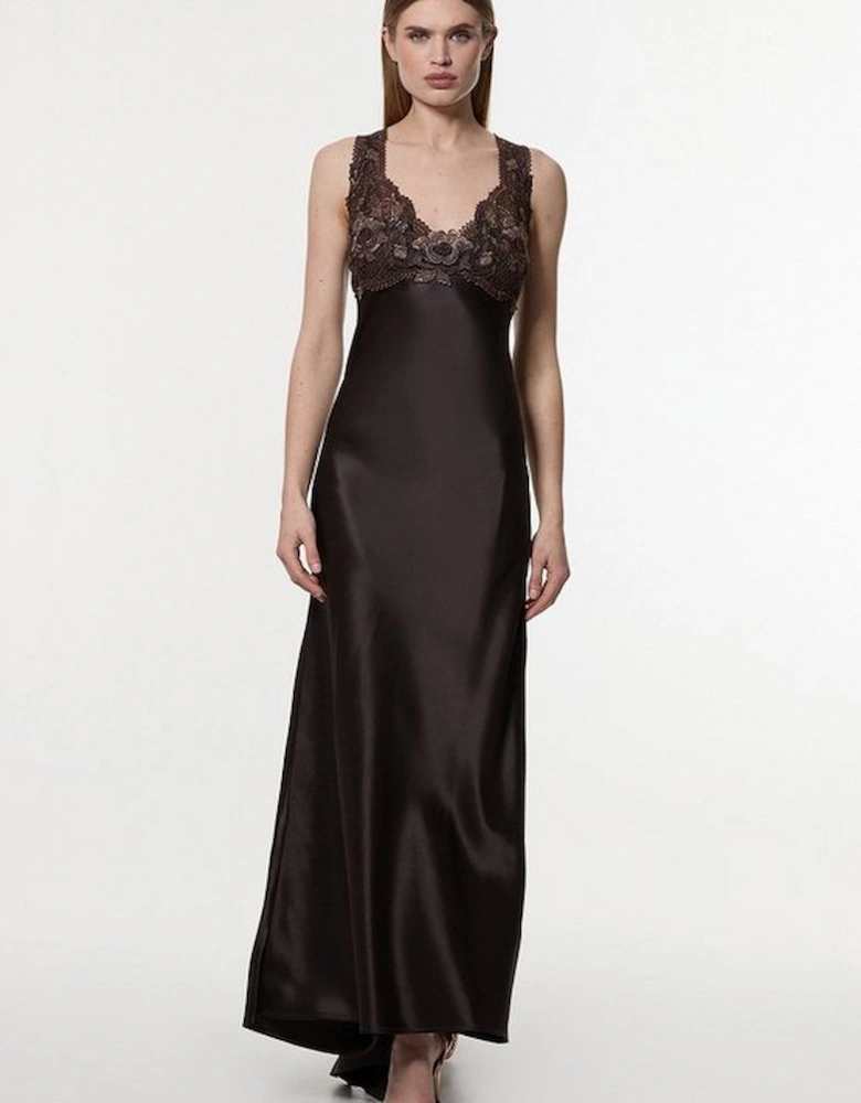 Tall Satin Guipure Lace Woven Maxi Slip Dress