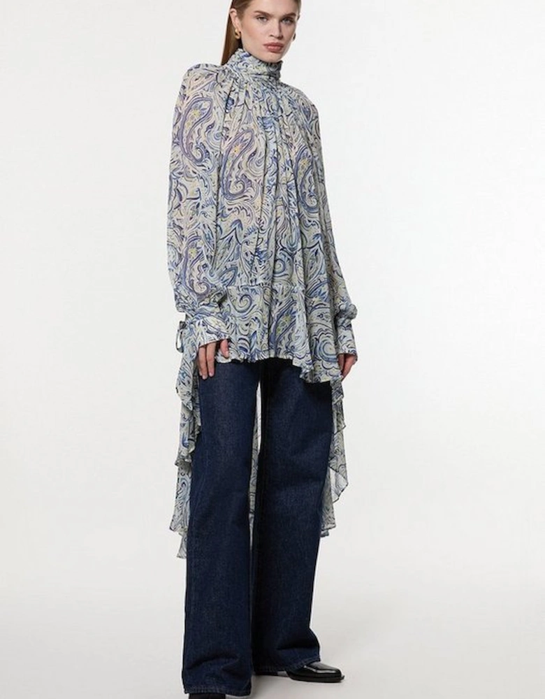 Viscose Crinkle Paisley Frill Detail Tunic