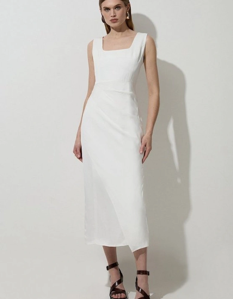 Tall Tailored Viscose Linen Strappy Pleat Detail Midaxi Dress