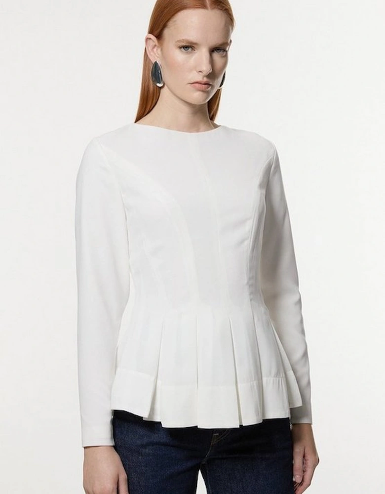 Pleated Long Sleeve Open Back Detail Woven Blouse