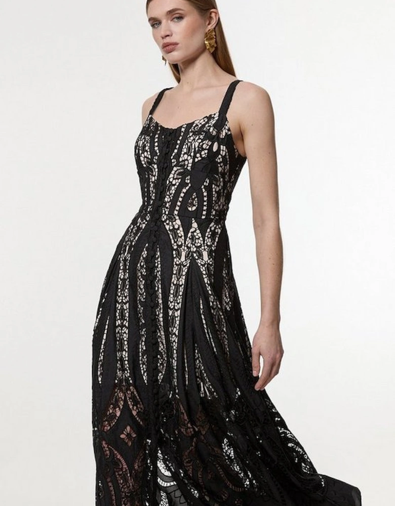 Sheer Georgette Cutwork Strappy Woven Maxi Dress