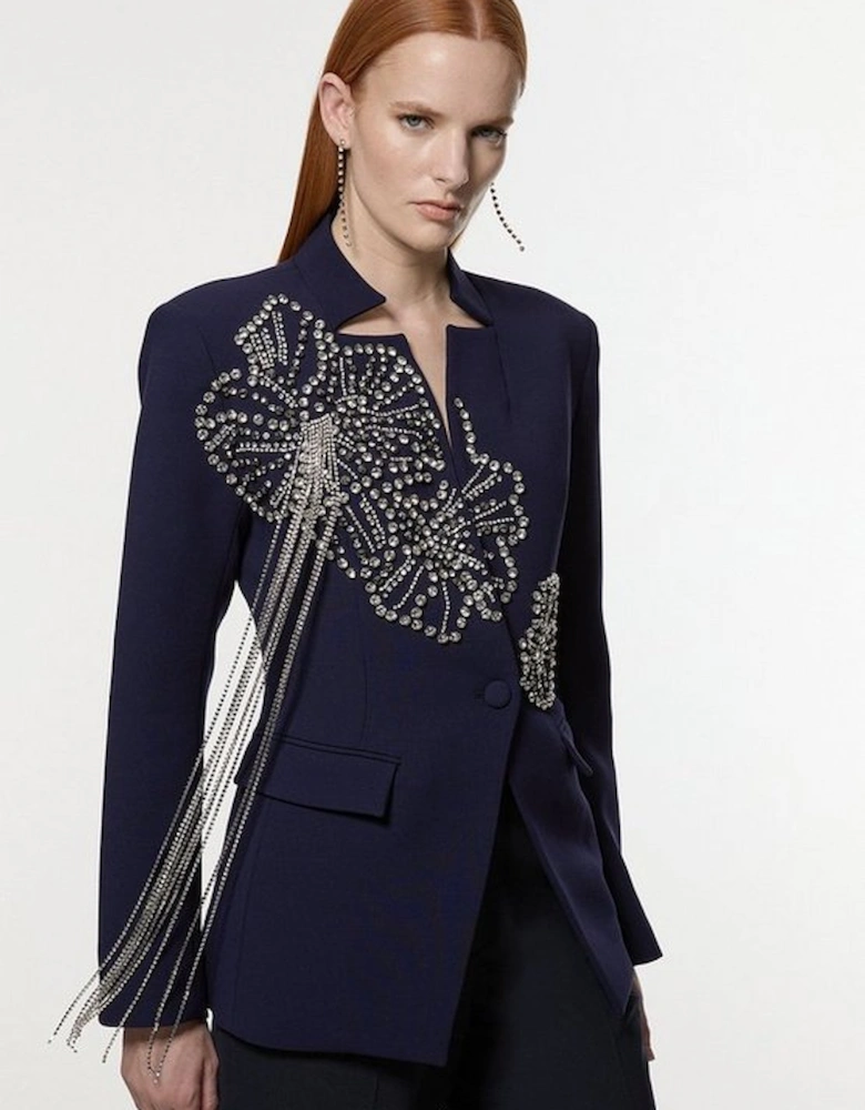 Placed Floral Crystal Embellished Tailored Blazer Jacket