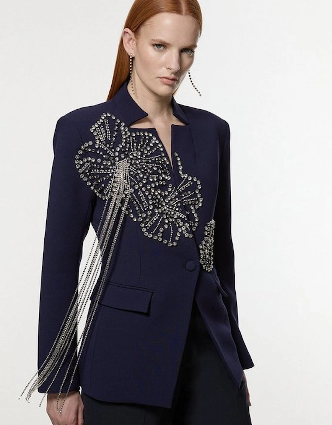 Placed Floral Crystal Embellished Tailored Blazer Jacket, 5 of 4