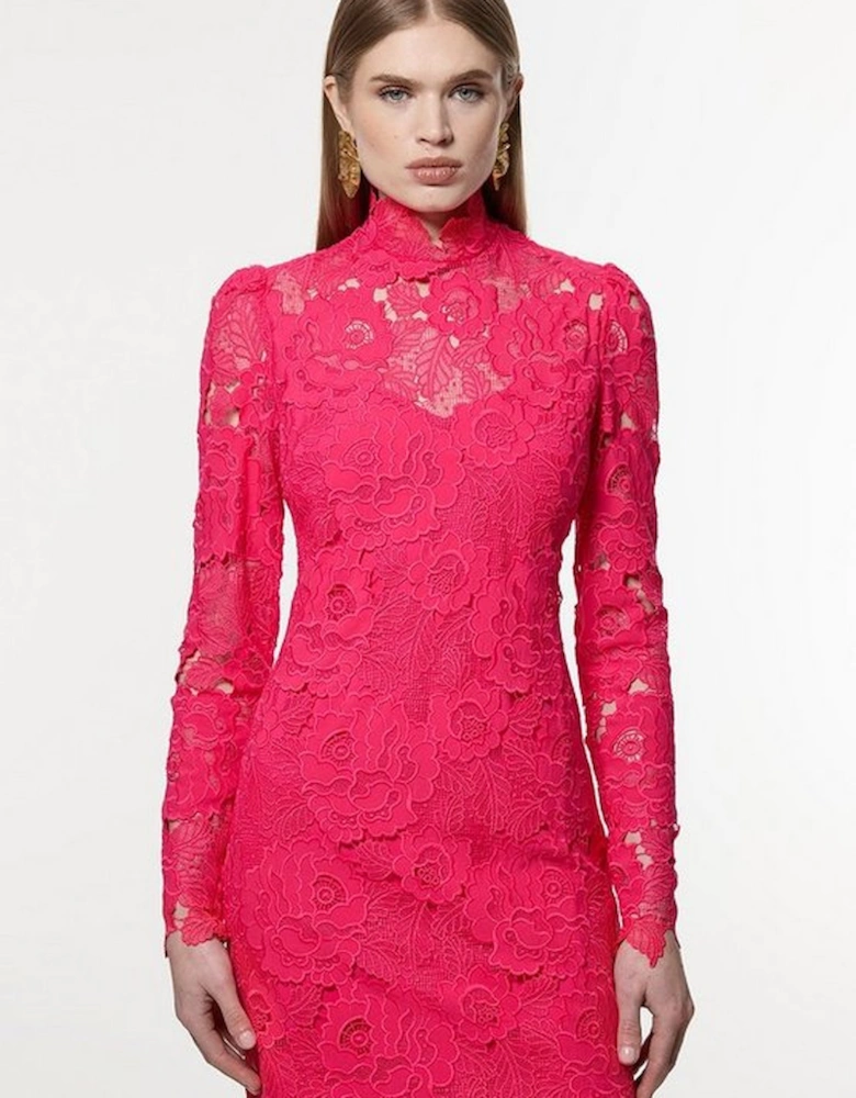 Guipure Lace High Neck Woven Mini Dress