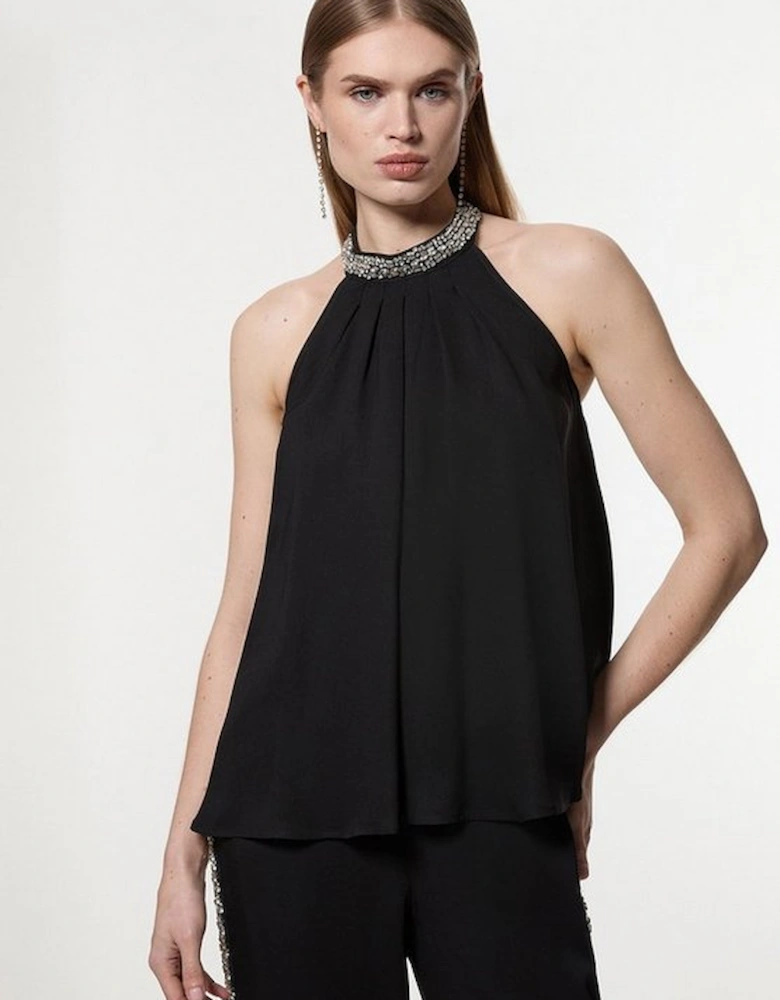 Hand Embellished Cady Halter Neck Blouse