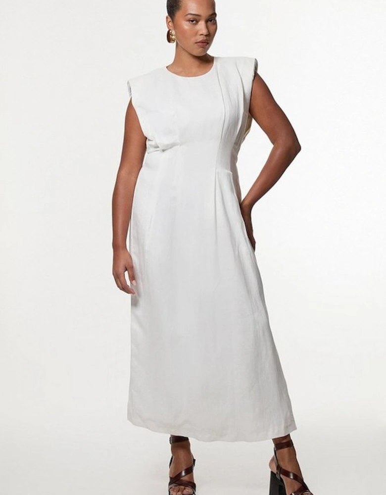 Plus Size Viscose Linen Woven Pintuck Midi Dress