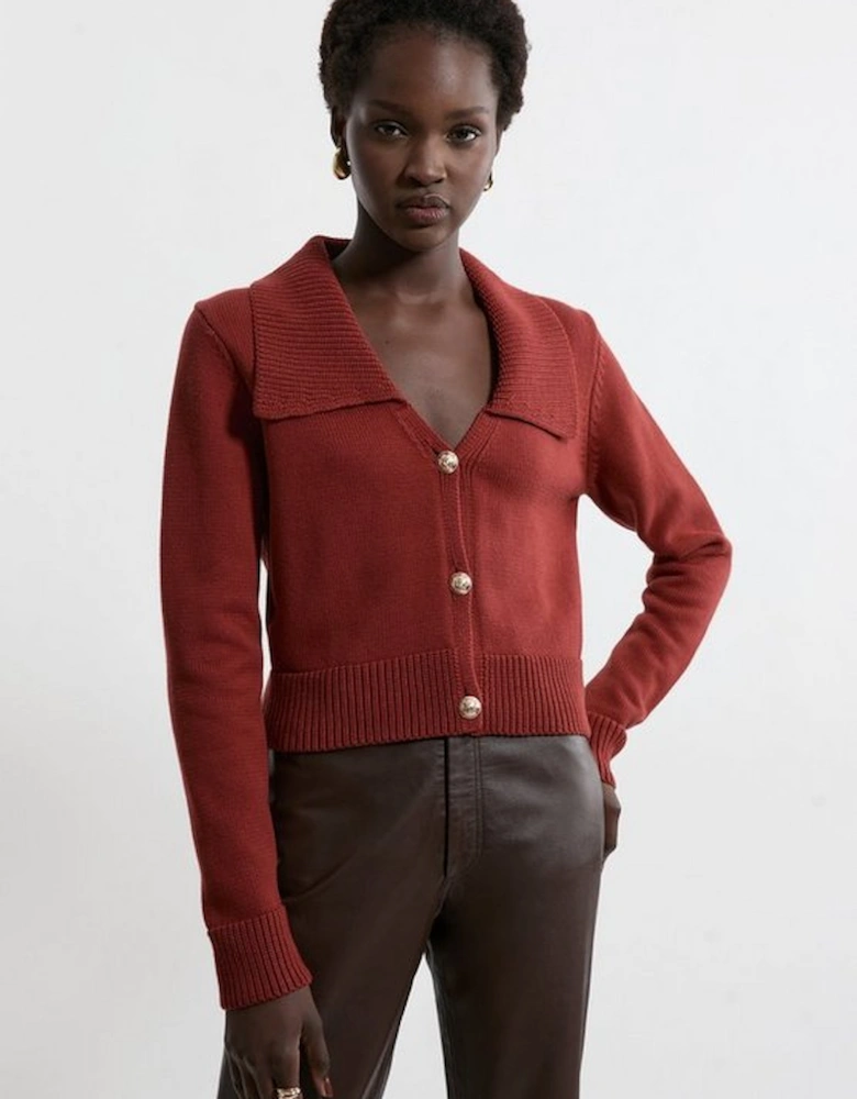 Cotton Collared Knitted Cardigan