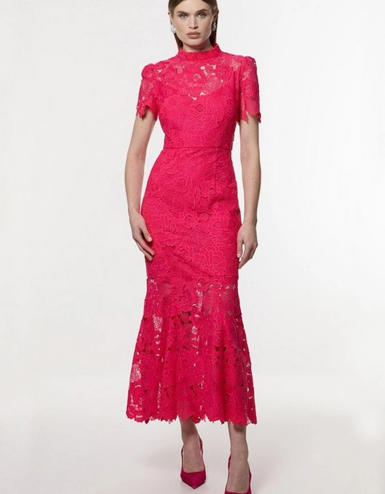 Guipure Lace High Neck Woven Midi Dress