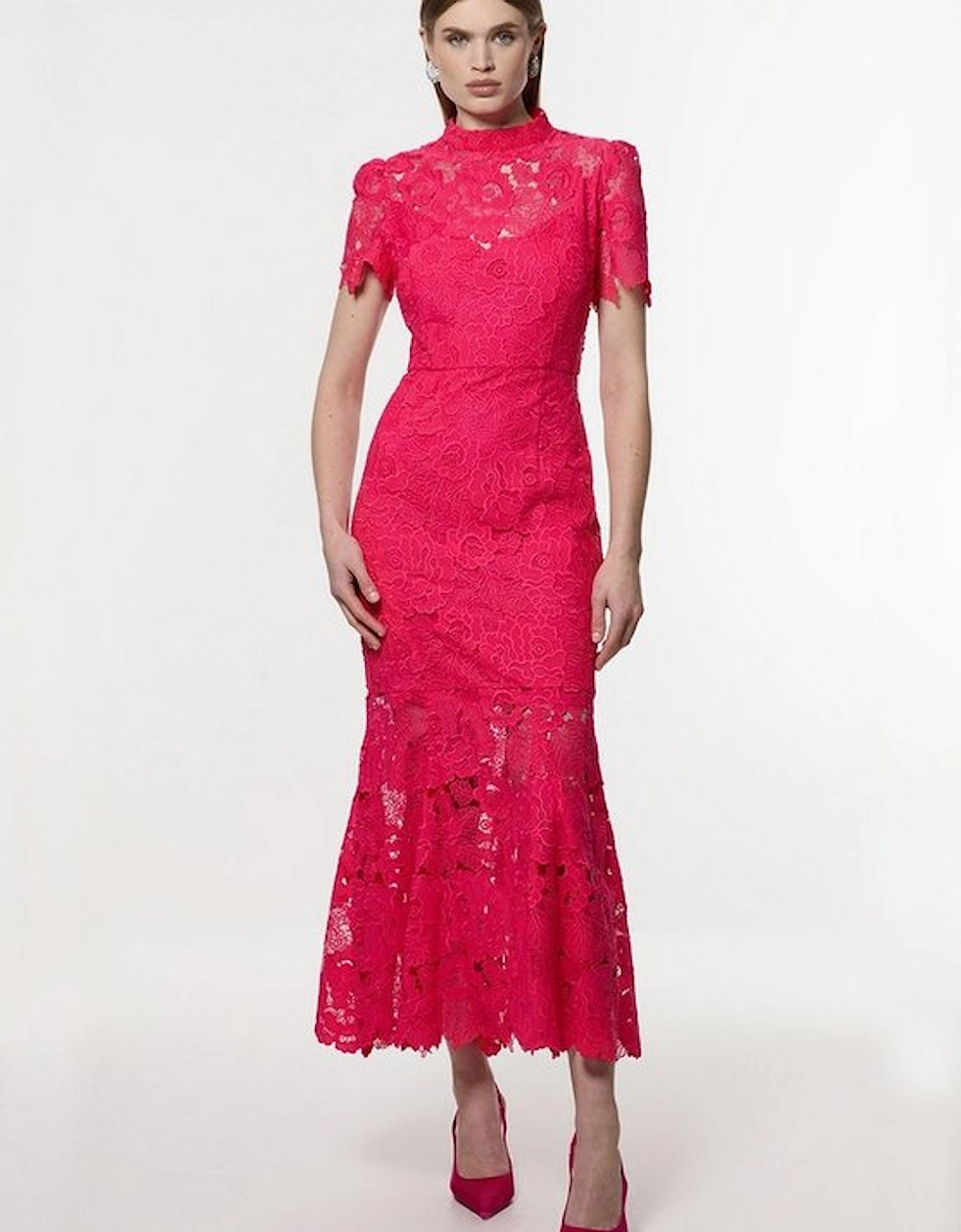 Guipure Lace High Neck Woven Midi Dress, 5 of 4