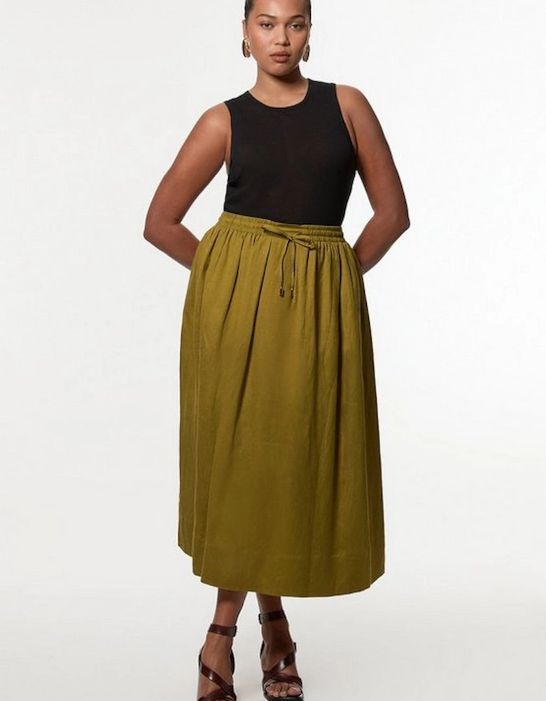 Plus Size Viscose Linen Tie Waist Woven Full Maxi Skirt