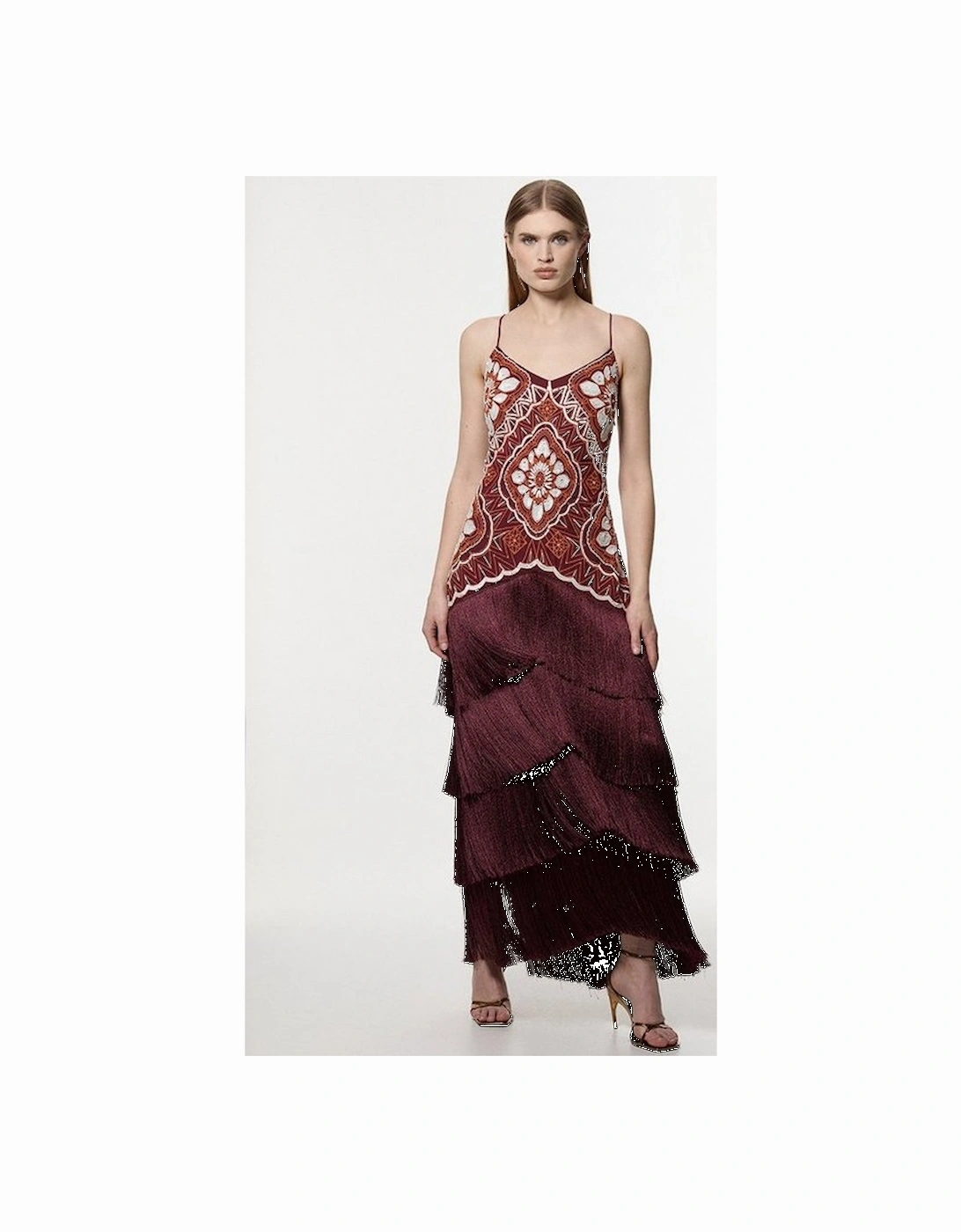 Embellished Fringe Strappy Woven Maxi Dress, 5 of 4