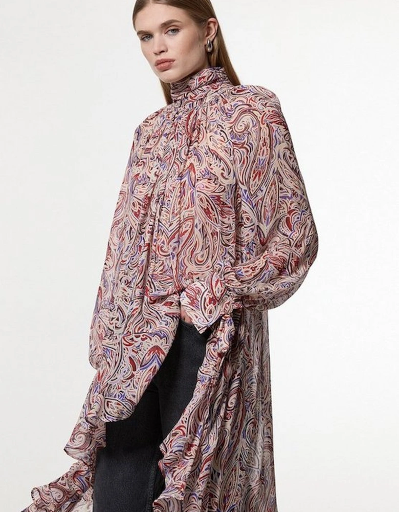 Viscose Crinkle Paisley Frill Detail Tunic