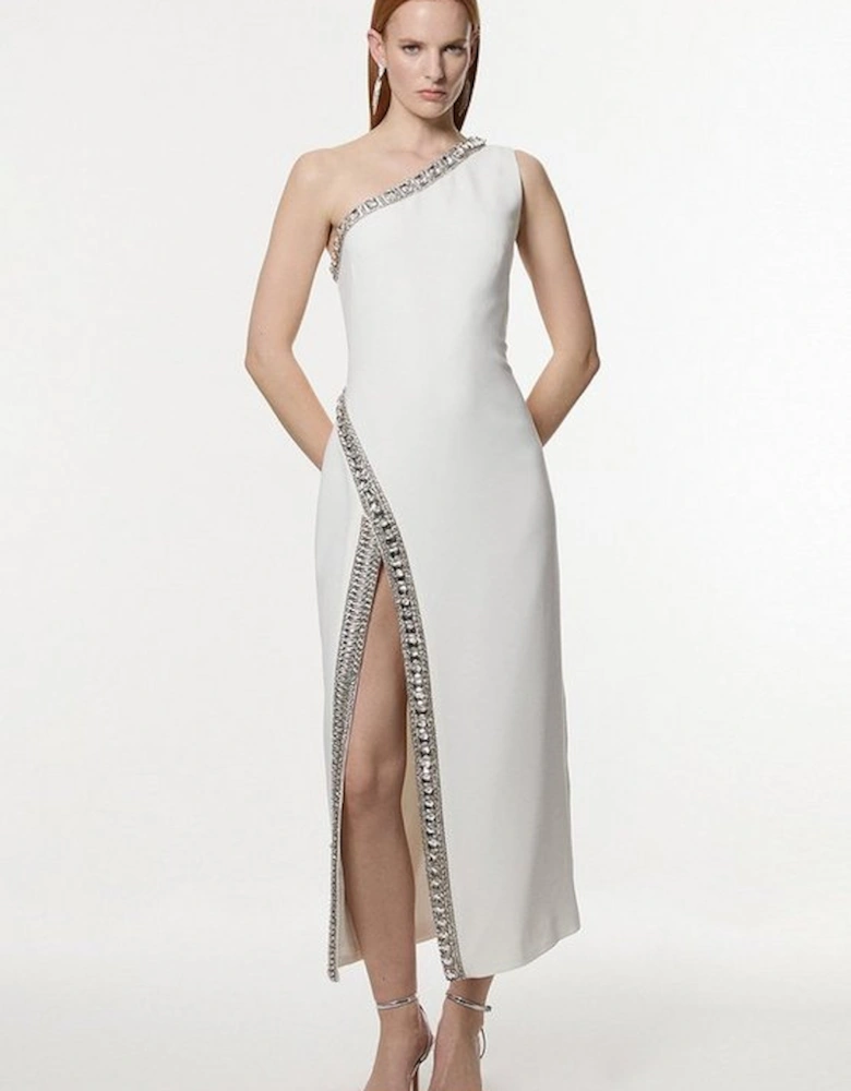 One Shoulder Embellished Woven Maxi Dress