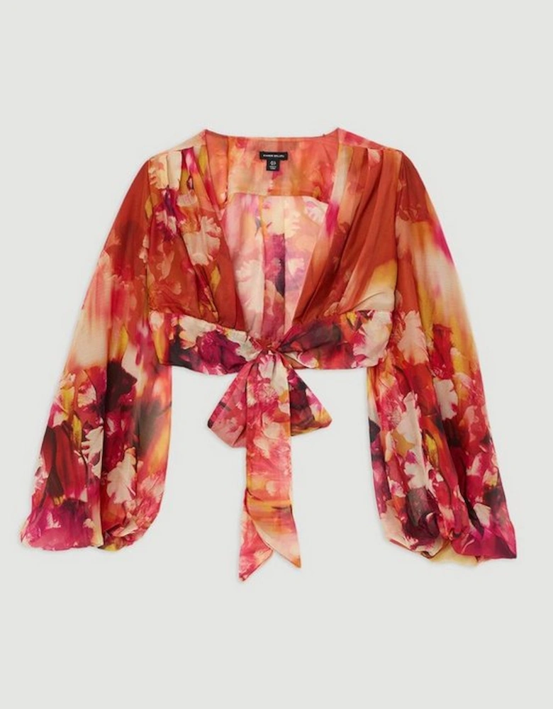 Ombre Floral Tie Front Woven Blouse