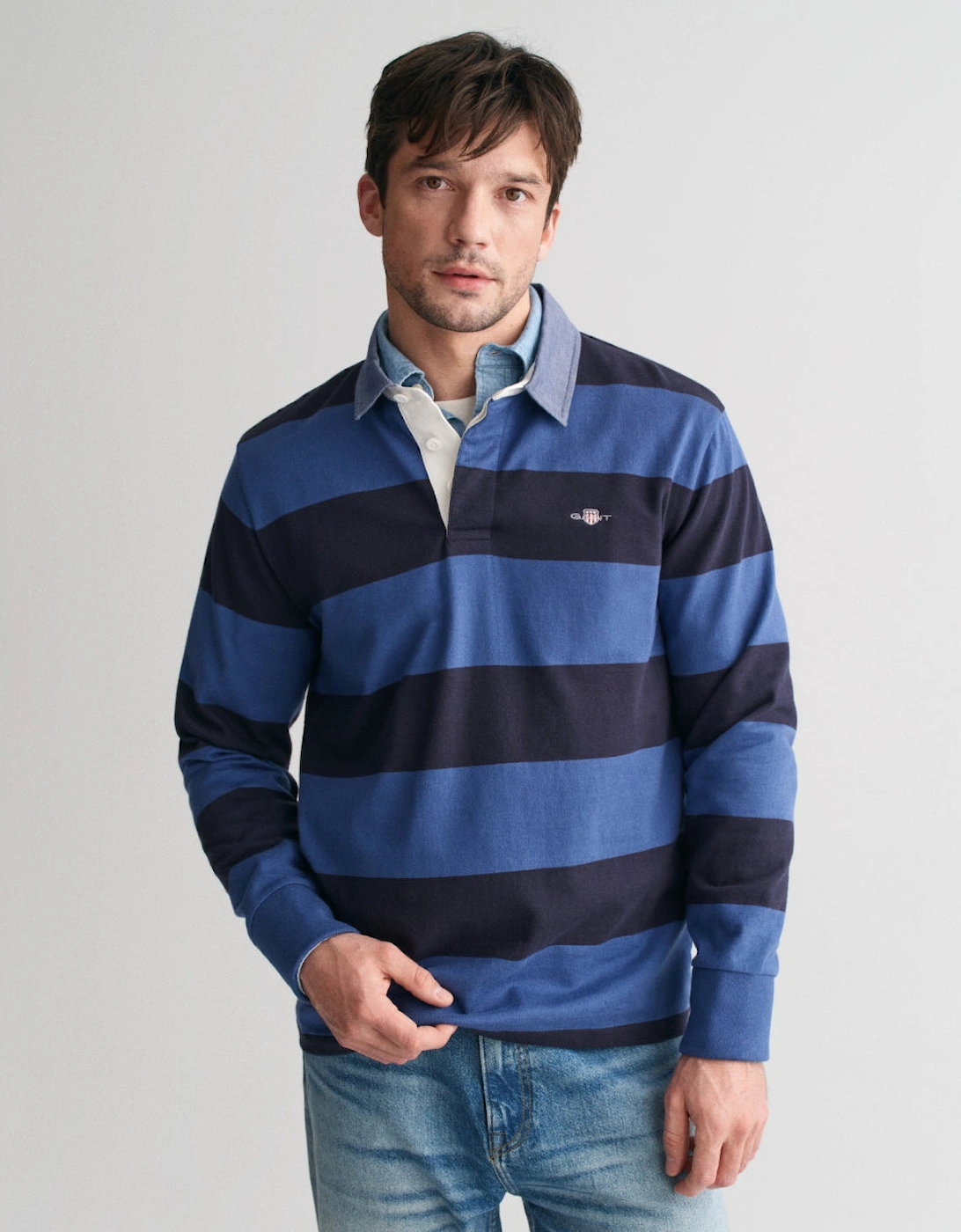 Gant Men's Blue Striped Chambray Heavy Rugger, Rich - : 44/Regular XX-Large