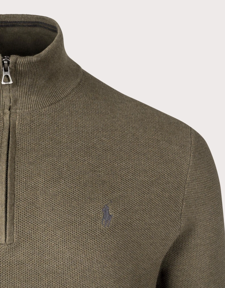 Quarter Zip Contrast Logo Knit Jumper