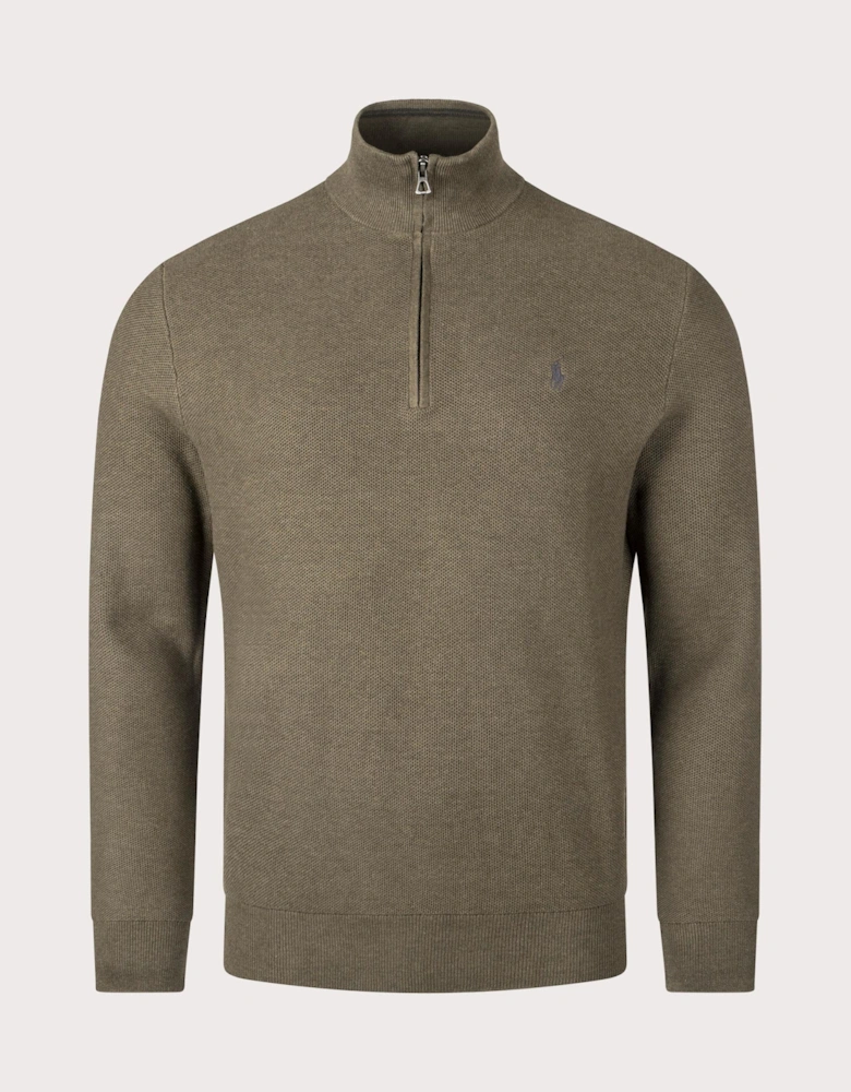 Quarter Zip Contrast Logo Knit Jumper