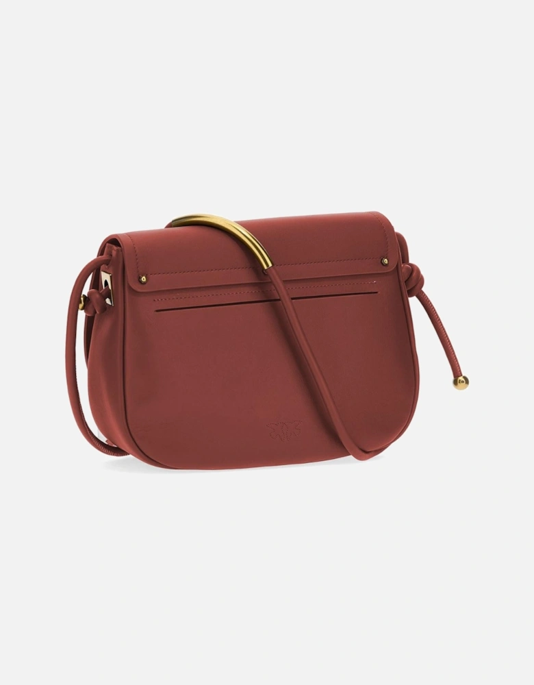 Leather Shoulder Bag with Logo and Gold Hardware Women - Red Crossbody