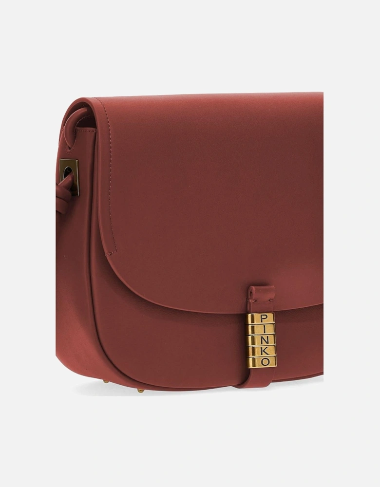 Leather Shoulder Bag with Logo and Gold Hardware Women - Red Crossbody