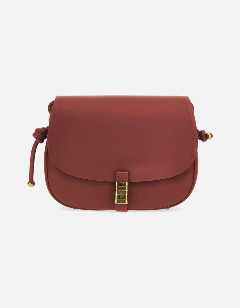 Leather Shoulder Bag with Logo and Gold Hardware Women - Red Crossbody