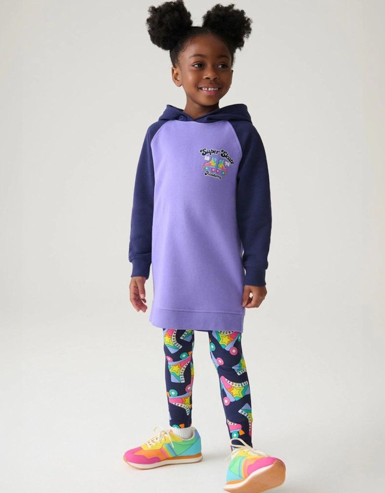 Longline Hooded Sweat Dress And Legging Set - Purple