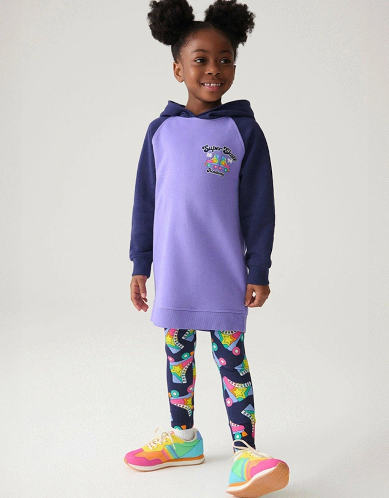 Longline Hooded Sweat Dress And Legging Set - Purple