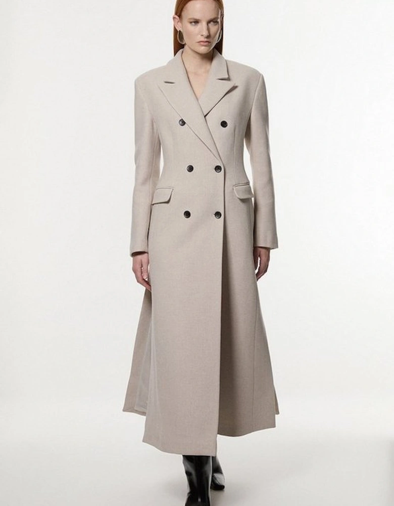 Italian Wool Mix Maxi Double Breasted Tailored Coat