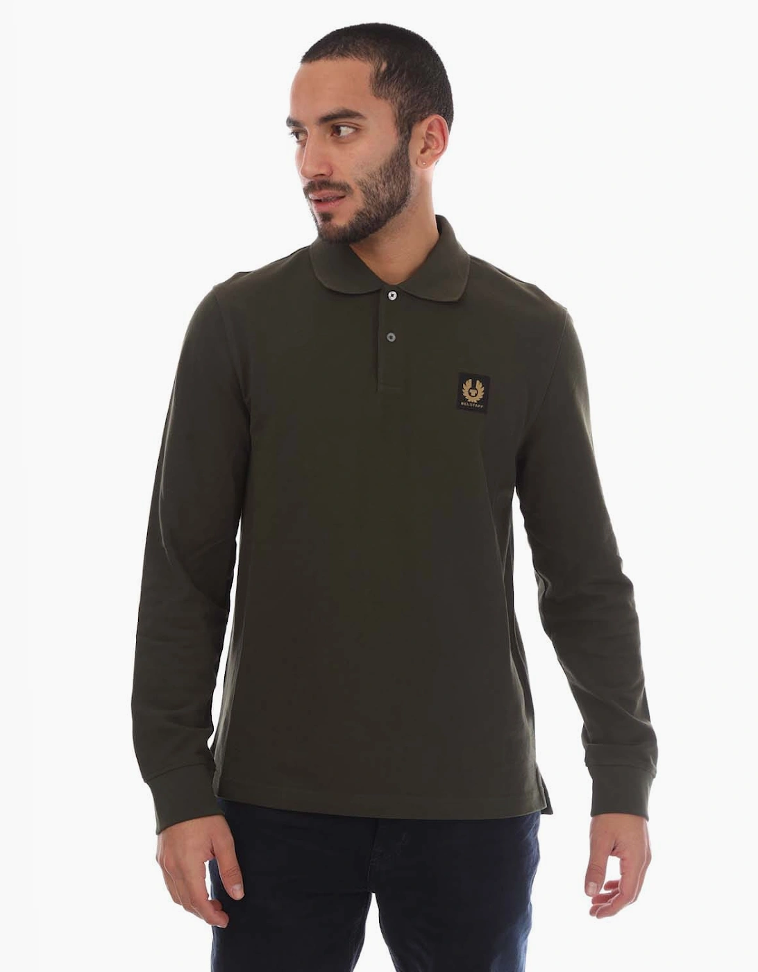 Belstaff Men's Green Long Sleeved Polo Shirt - : 42/Regular Xl