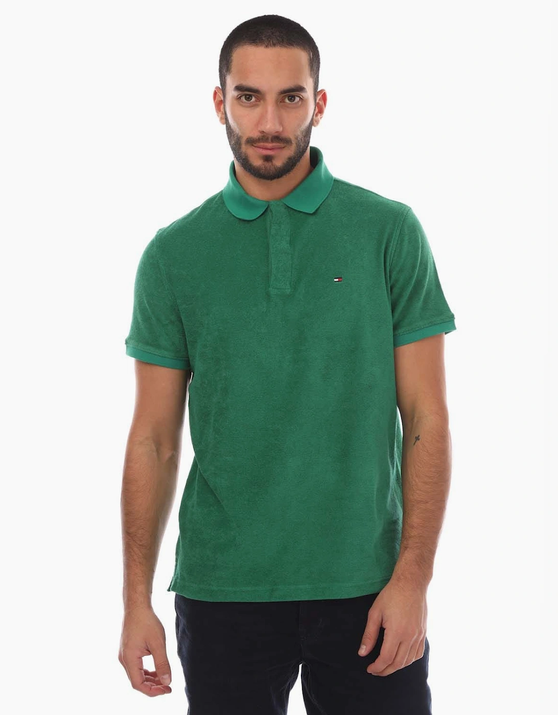 Tommy Hilfiger Men's Micro Towelling Regular-Fit Polo Shirt - Green - Size: 46
