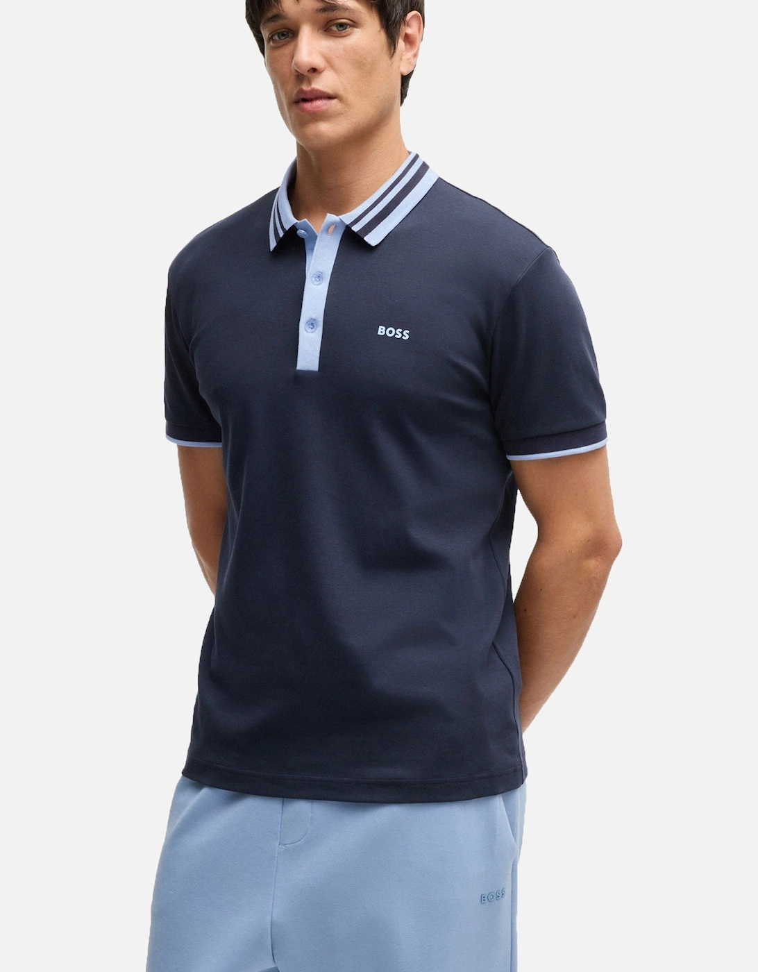 Boss Paule Tape Polo Shirt Dark Blue