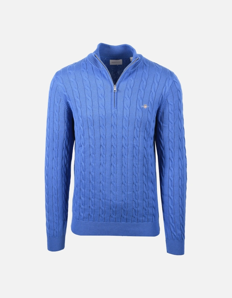 Cotton Cable Half Zip Knitwear Rich Blue