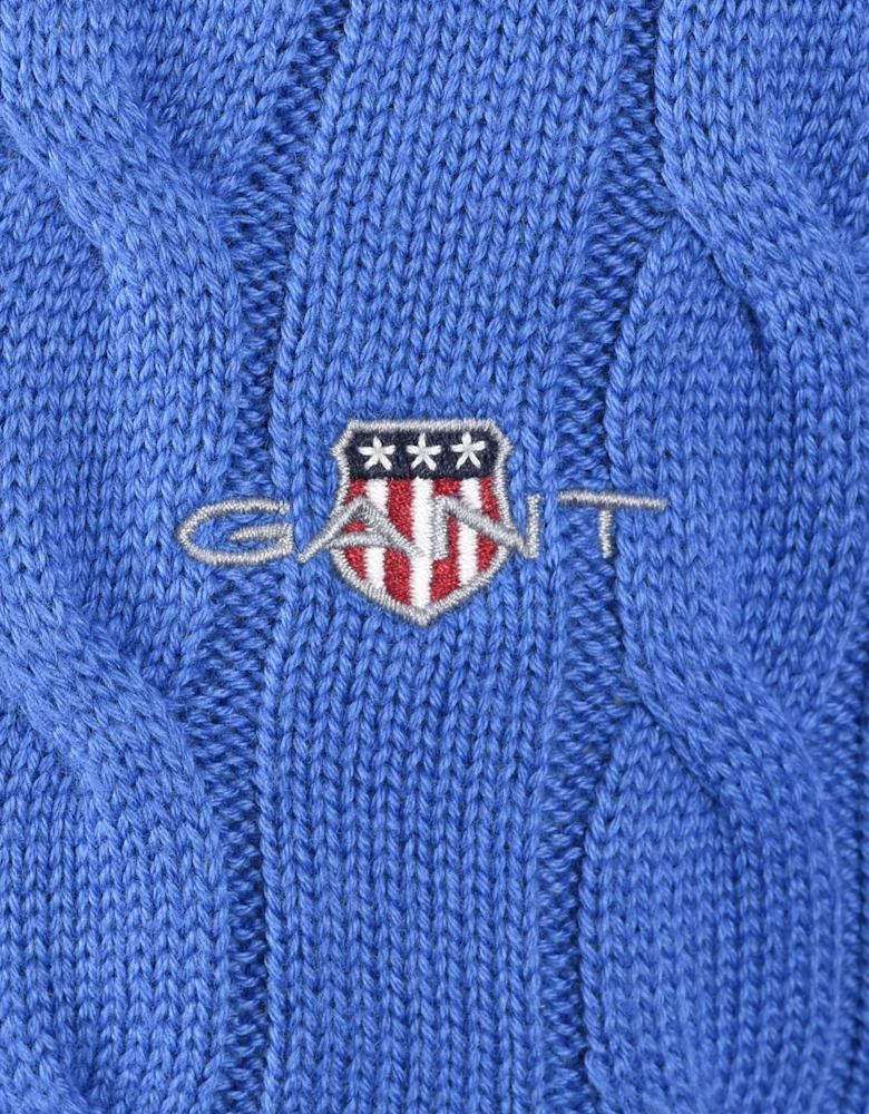 Cotton Cable Half Zip Knitwear Rich Blue