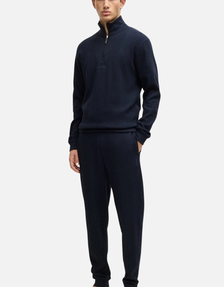 Quarter-Zip Waffle Structure Track Jacket, Dark Blue